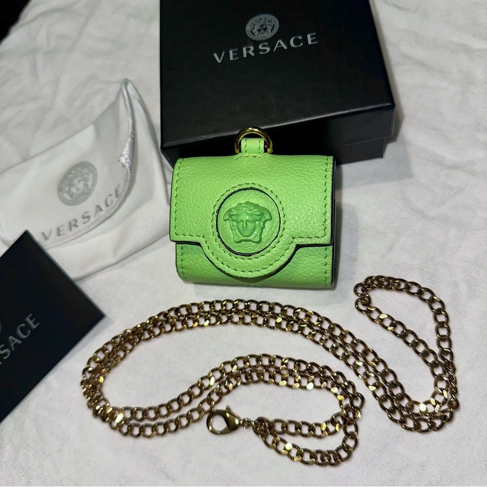 Versace Leather Airpods Pro2 Holder w/ Chain